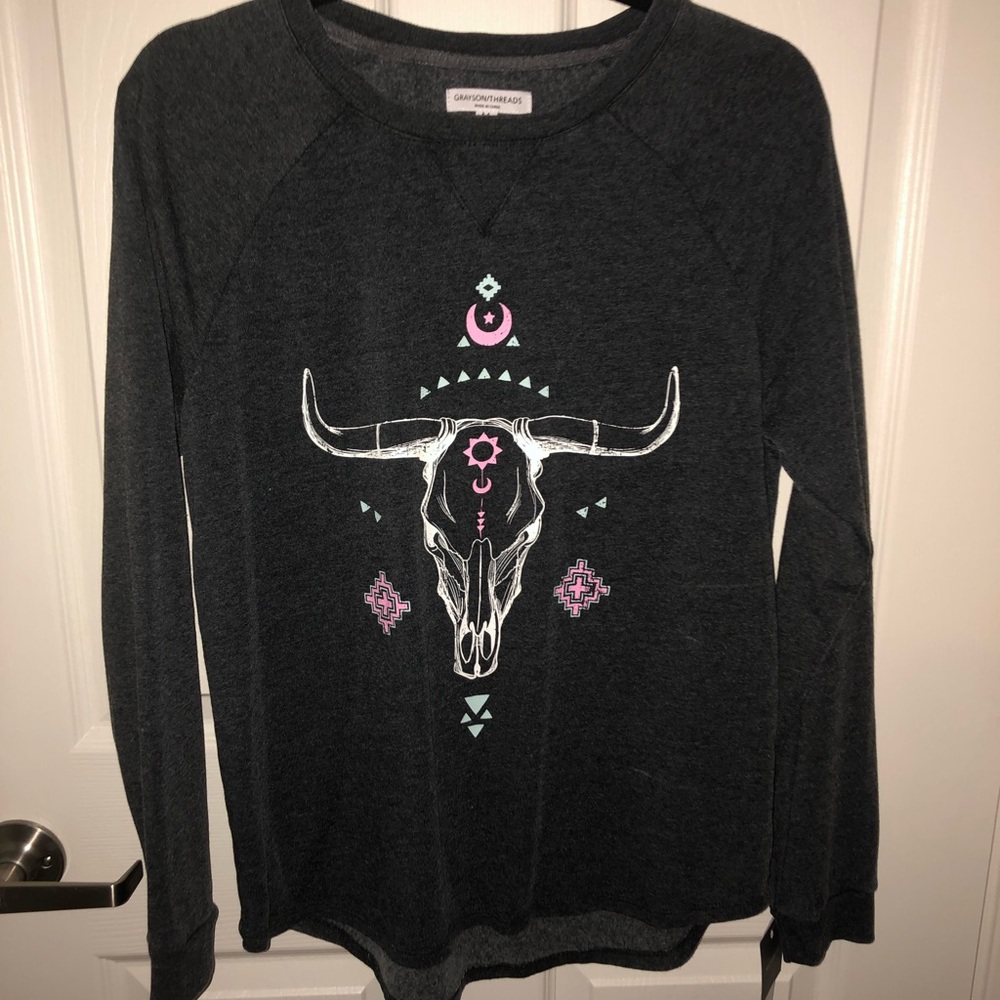 Long sleeved, gray sweatshirt